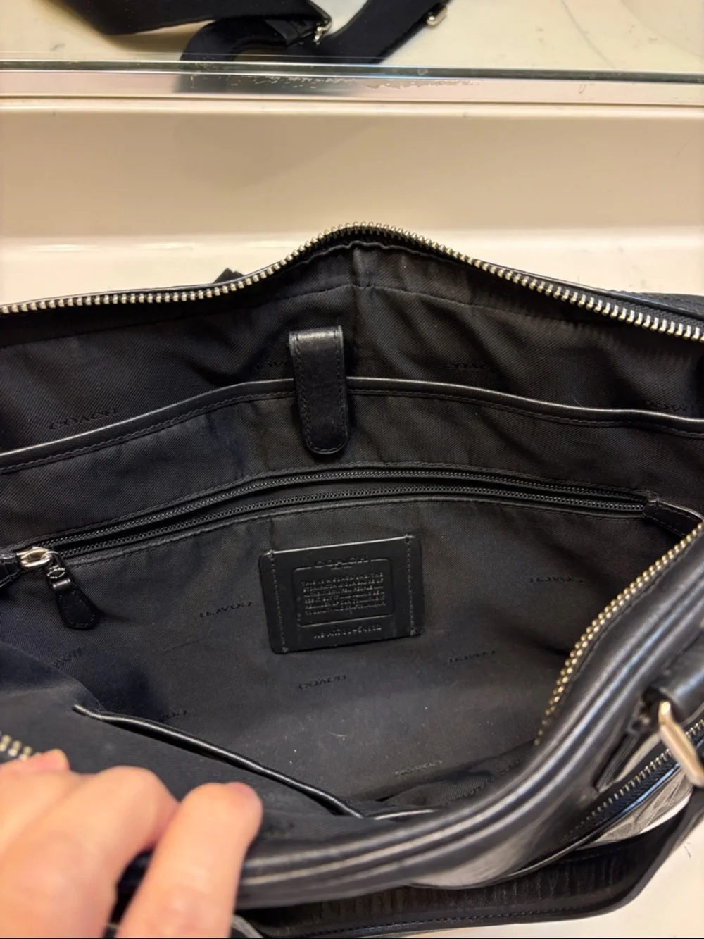 Coach Black Embossed Signature Leather Laptop Briefcase with Strap